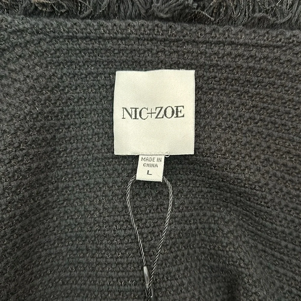 NIC + ZOE Black FRINGE MIX KNIT JACKET Size Large NWT - Picture 14 of 16